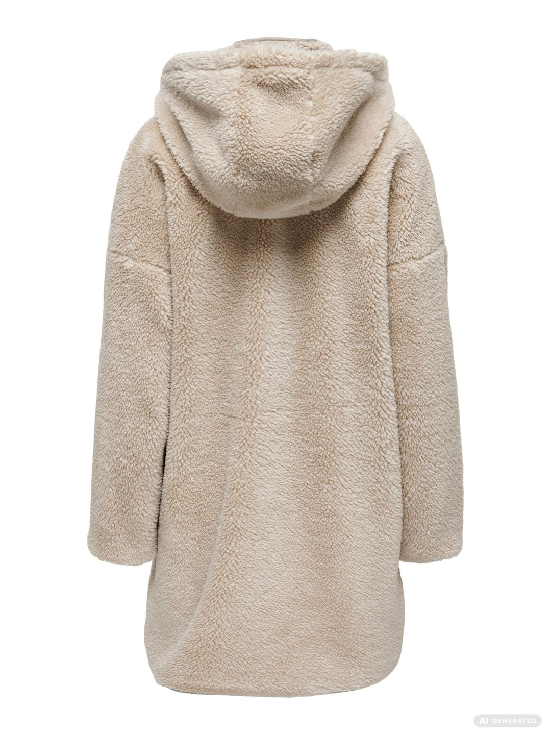 Beiger Damen Teddyfell-Mantel mit Kapuze von Only