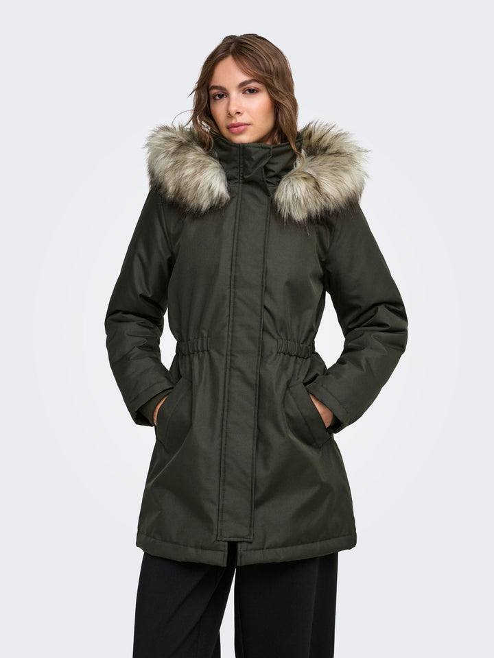 Stone Gray Damen Parka mit Kapuze & abnehmbarem Kunstfellrand