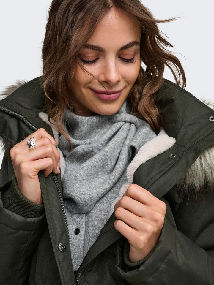 Stone Gray Damen Parka mit Kapuze & abnehmbarem Kunstfellrand