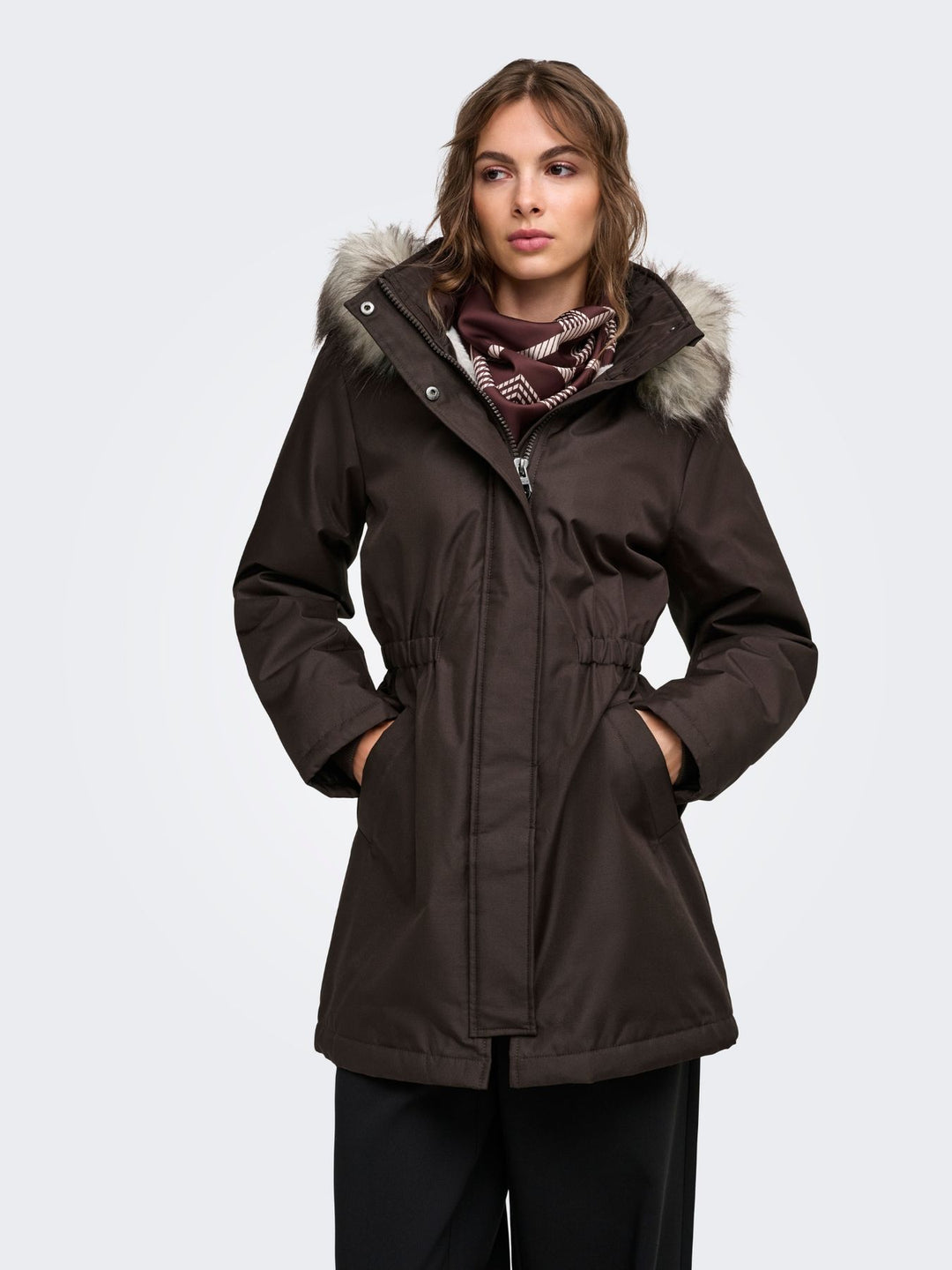 Brauner Damen Parka mit Kapuze & abnehmbarem Kunstfellrand