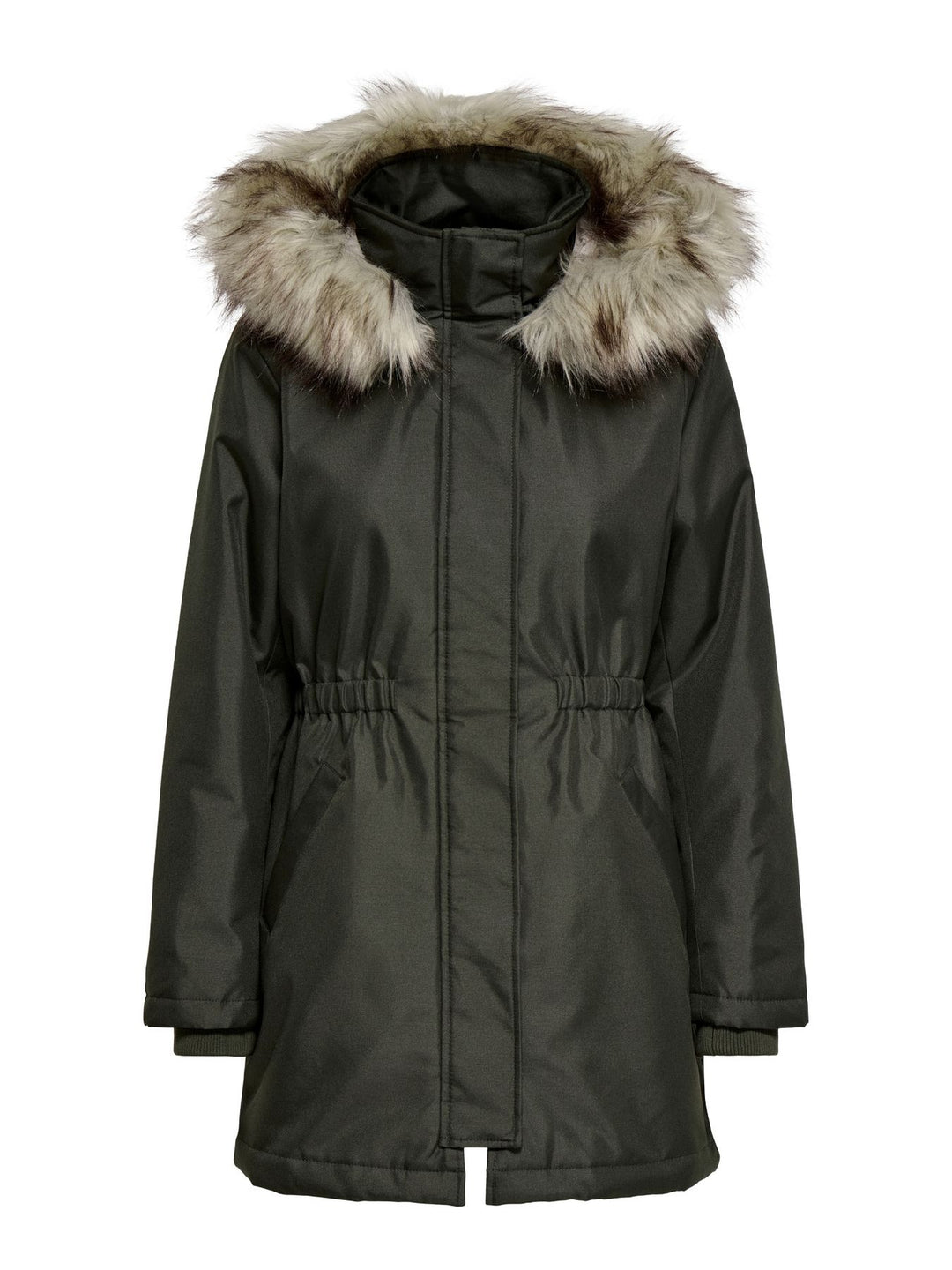 Stone Gray Damen Parka mit Kapuze & abnehmbarem Kunstfellrand