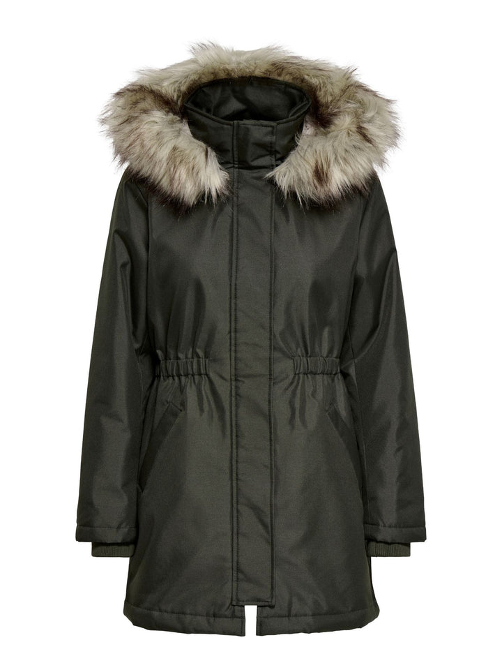 Stone Gray Damen Parka mit Kapuze & abnehmbarem Kunstfellrand