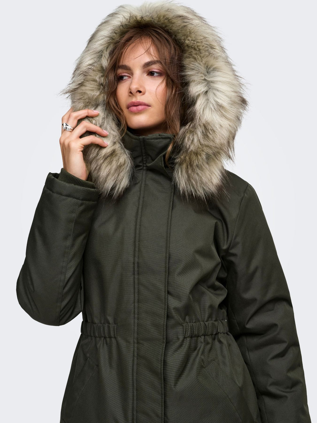 Stone Gray Damen Parka mit Kapuze & abnehmbarem Kunstfellrand