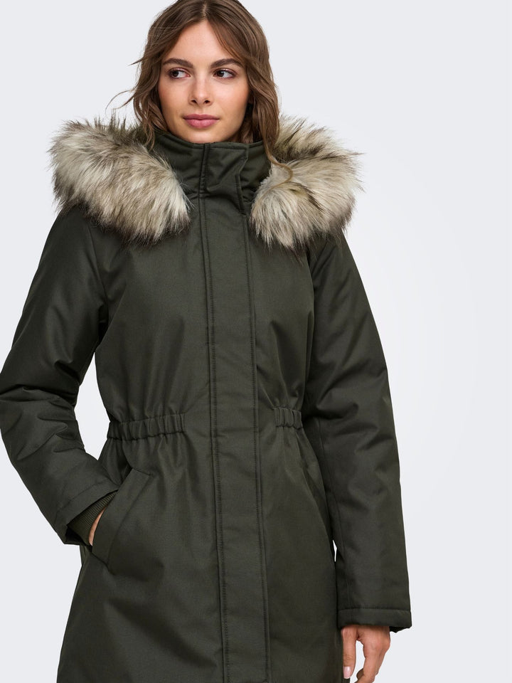 Stone Gray Damen Parka mit Kapuze & abnehmbarem Kunstfellrand