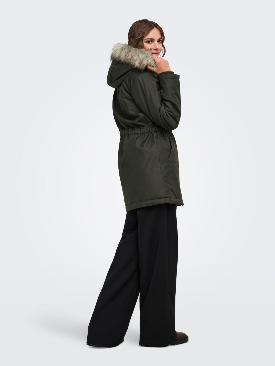 Stone Gray Damen Parka mit Kapuze & abnehmbarem Kunstfellrand