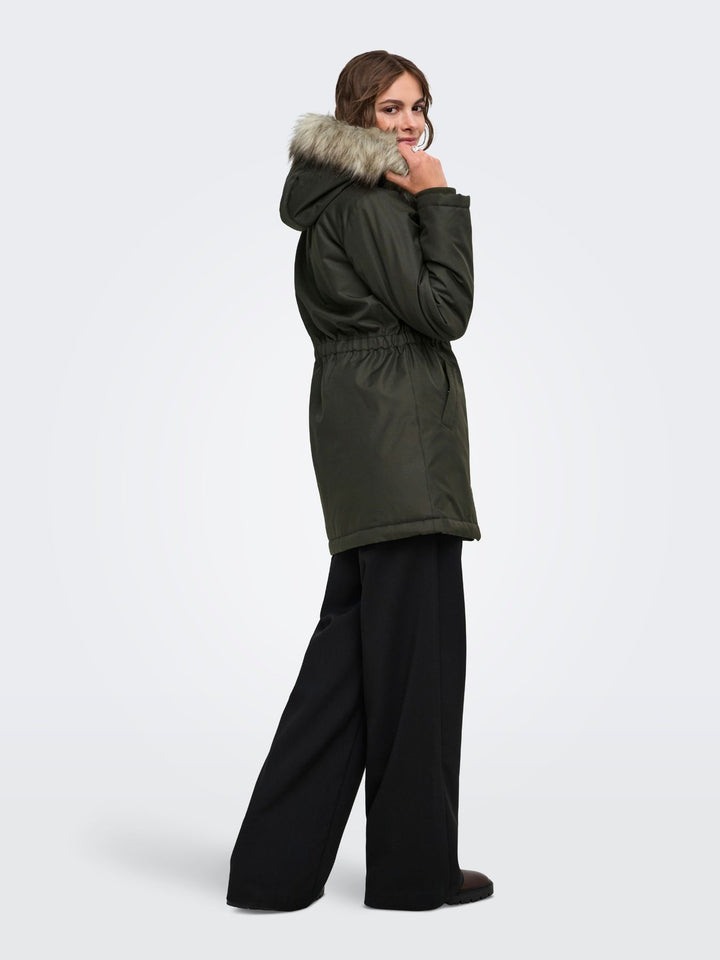 Stone Gray Damen Parka mit Kapuze & abnehmbarem Kunstfellrand