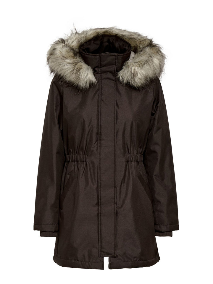 Brauner Damen Parka mit Kapuze & abnehmbarem Kunstfellrand