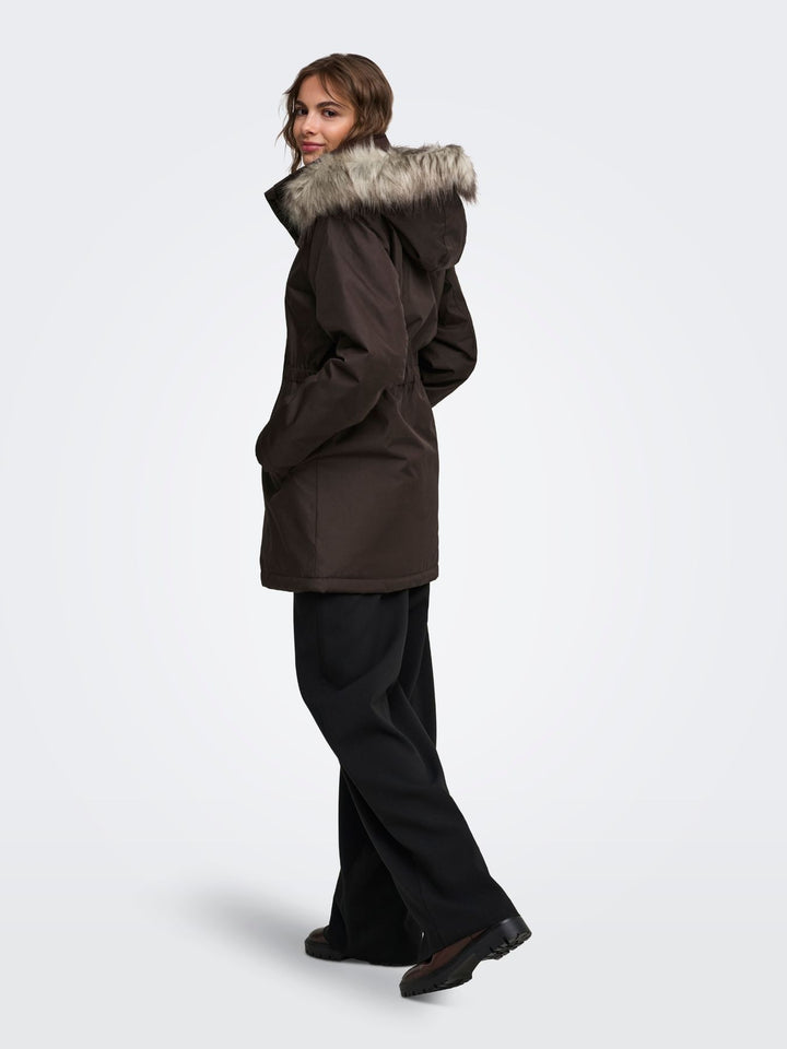 Brauner Damen Parka mit Kapuze & abnehmbarem Kunstfellrand