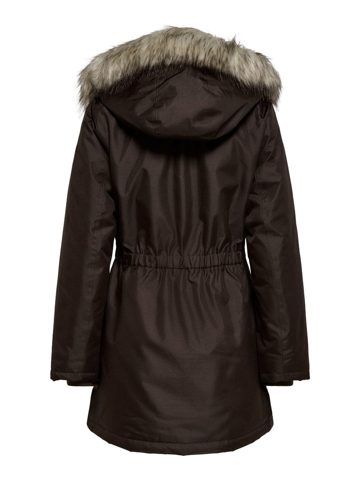 Brauner Damen Parka mit Kapuze & abnehmbarem Kunstfellrand