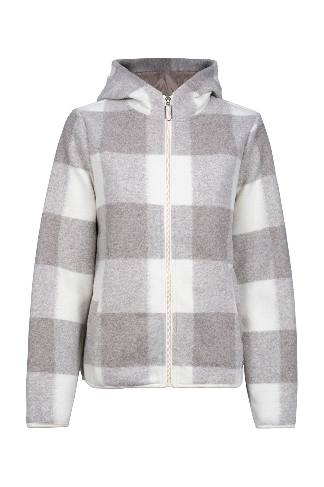 Damen Übergangsjacke in Wolloptik mit Karomuster & Kapuze
