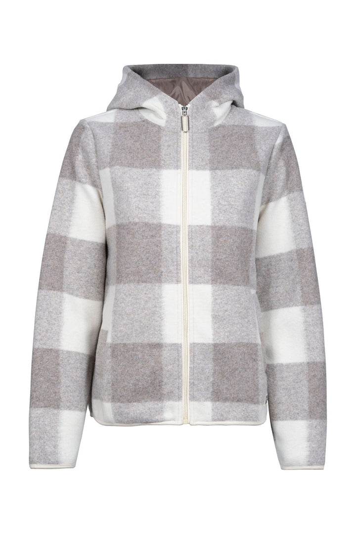 Damen Übergangsjacke in Wolloptik mit Karomuster & Kapuze