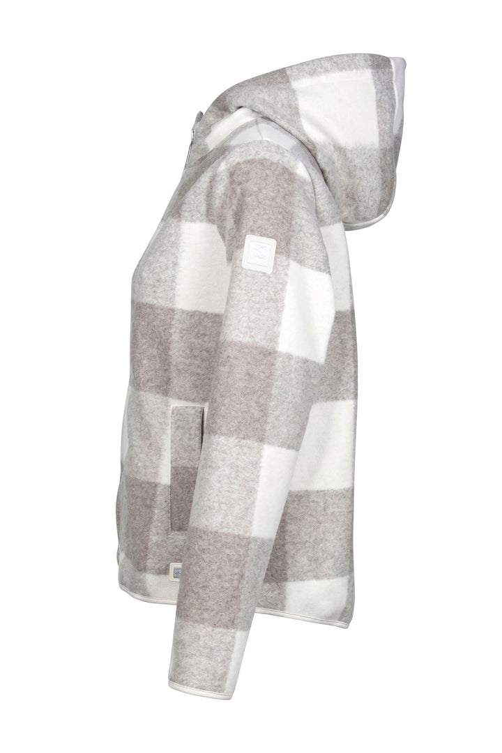 Damen Übergangsjacke in Wolloptik mit Karomuster & Kapuze