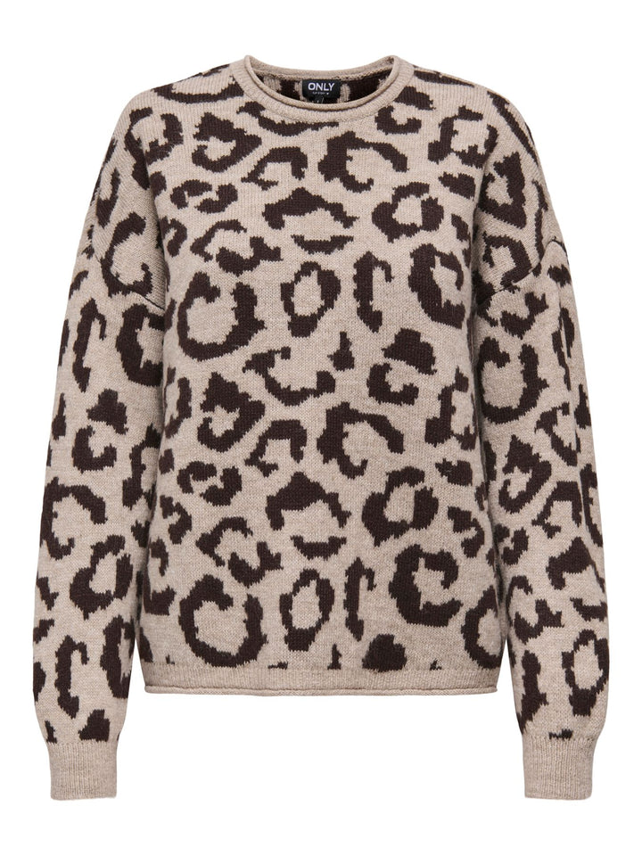 Damen Strickpullover mit Rundhalsausschnitt & tief angesetzten Schultern in Braun