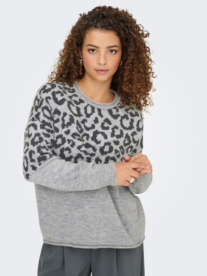 Damen Strickpullover mit Rundhalsausschnitt & tief angesetzten Schultern in Grau