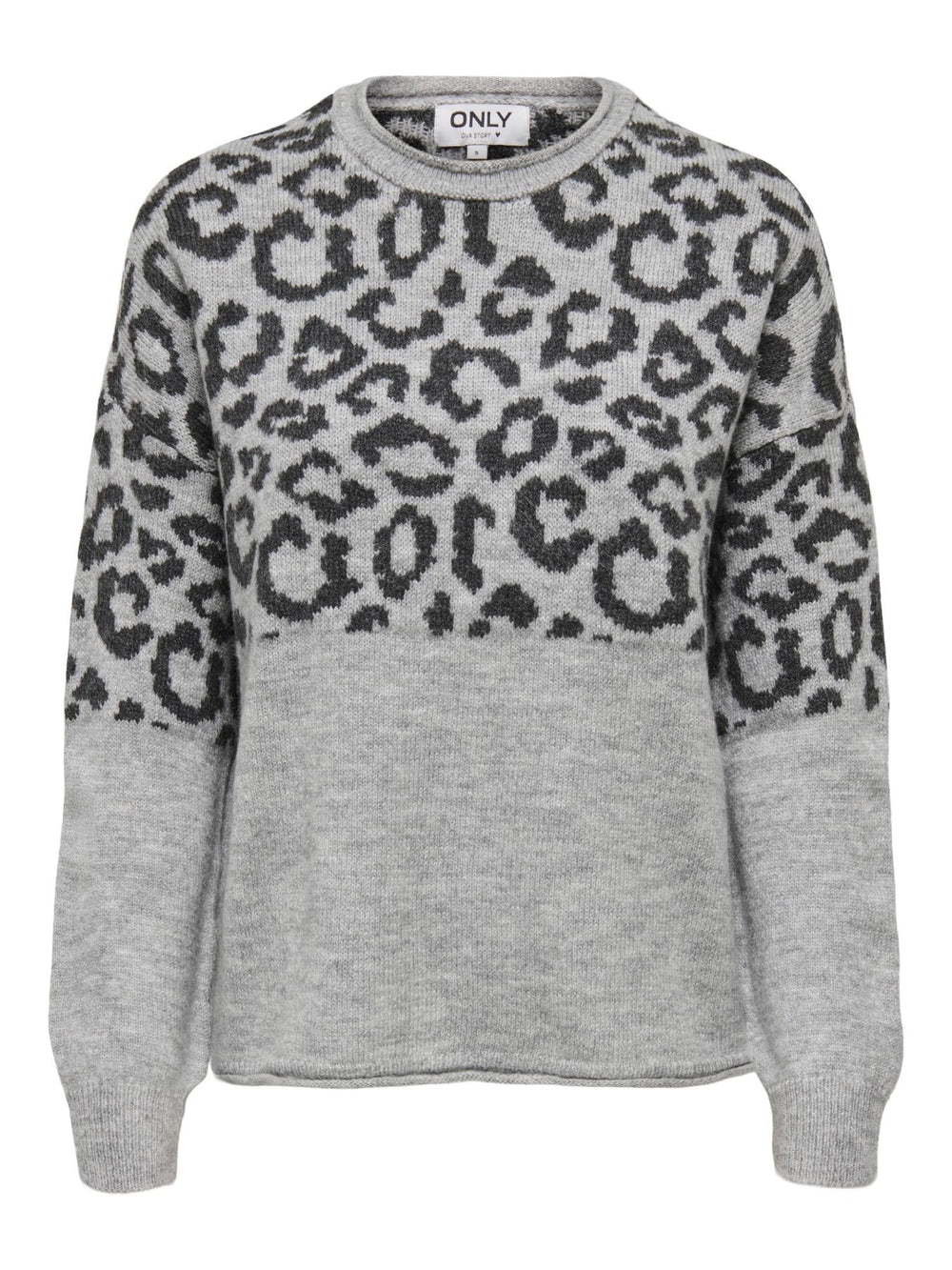 Damen Strickpullover mit Rundhalsausschnitt & tief angesetzten Schultern in Grau