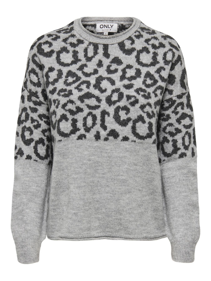 Damen Strickpullover mit Rundhalsausschnitt & tief angesetzten Schultern in Grau