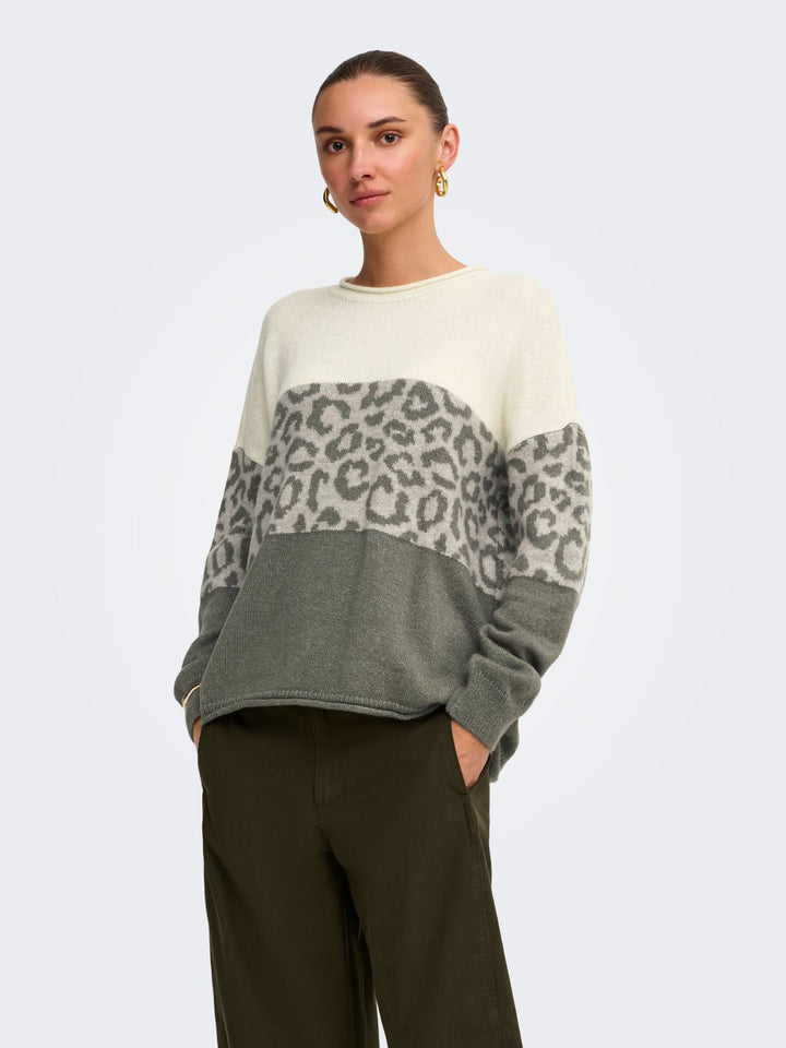 Damen Strickpullover mit Rundhalsausschnitt & tief angesetzten Schultern in Grün
