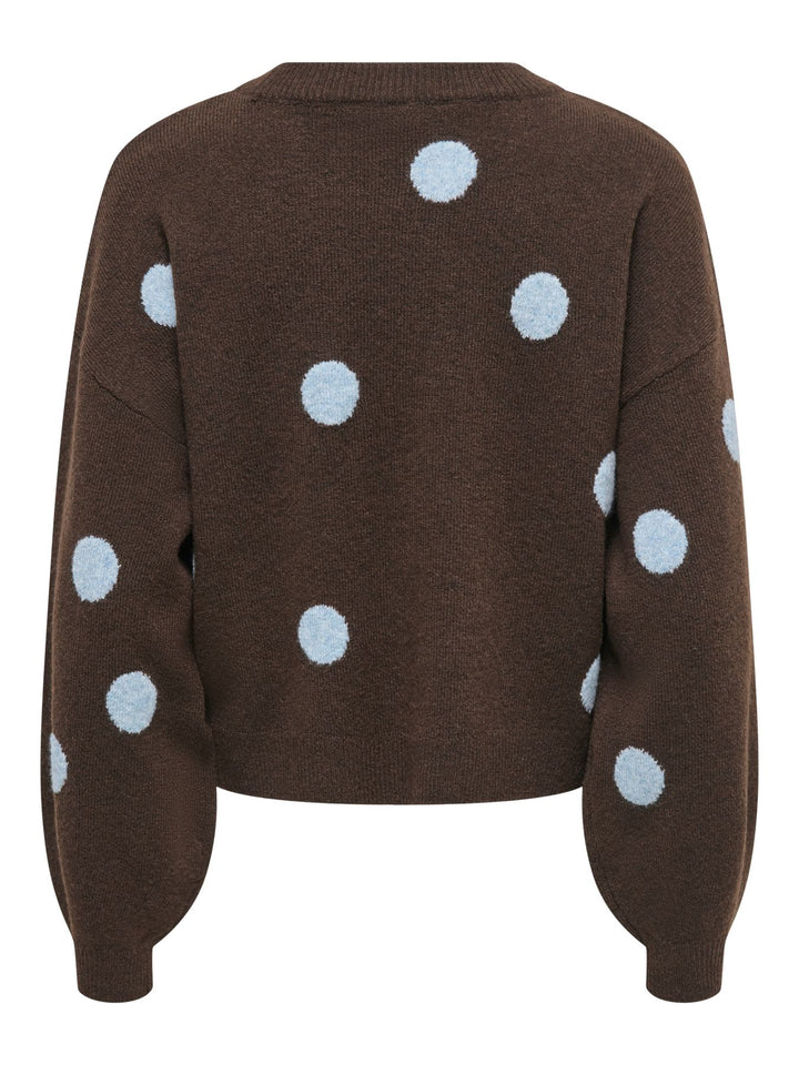 Brauner Damen Strickpullover mit hellblauen & braunen Punkten