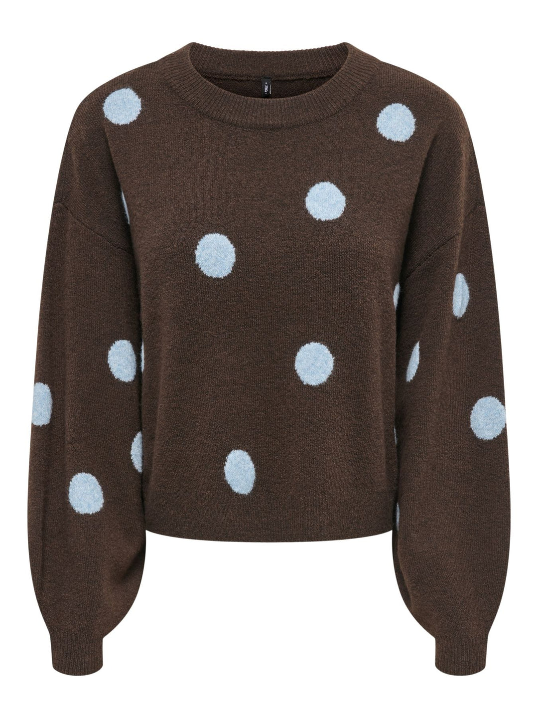 Brauner Damen Strickpullover mit hellblauen & braunen Punkten
