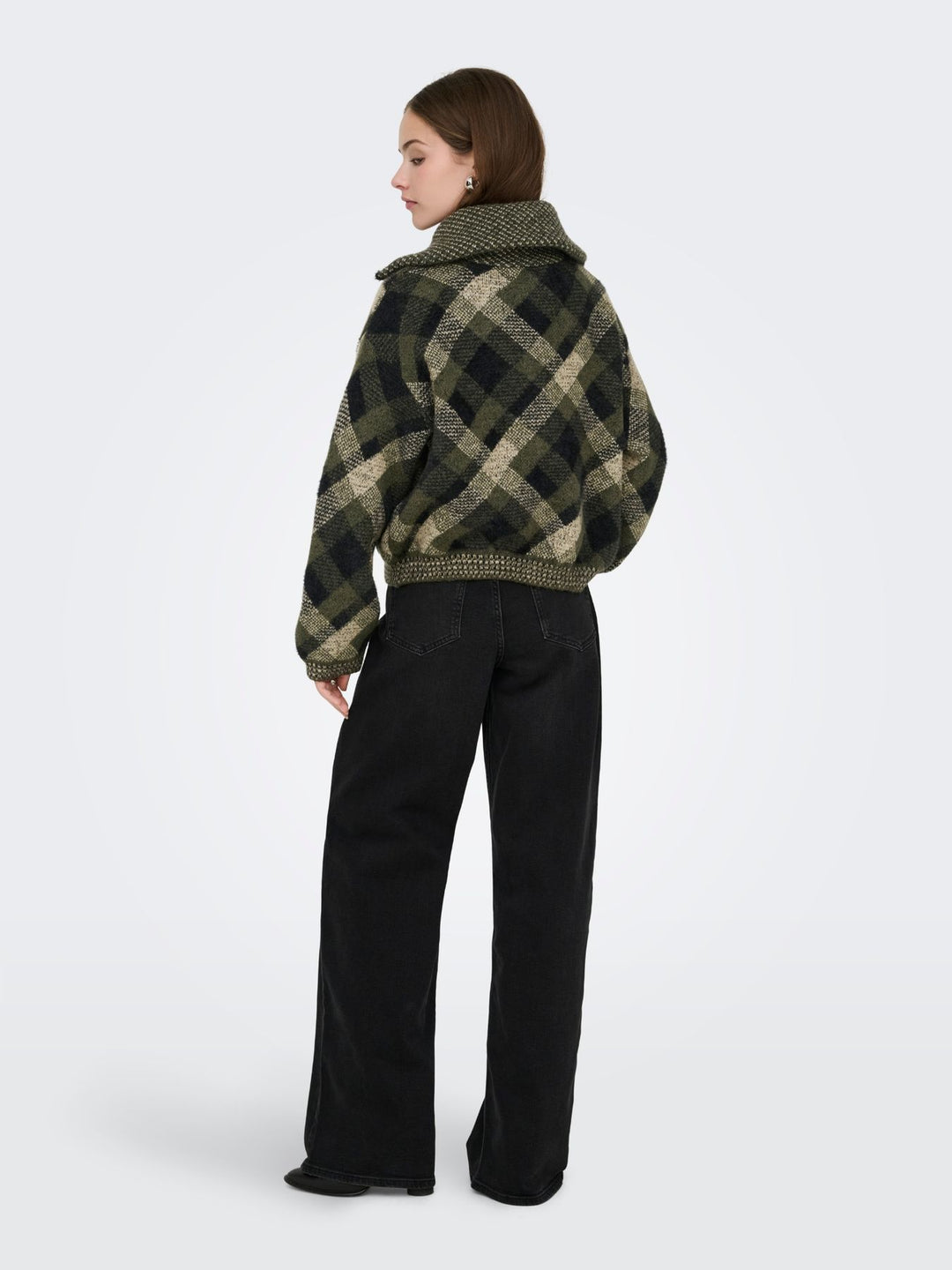 Damen Strickjacke in Forest Night mit hochgeschlossenem Ausschnitt