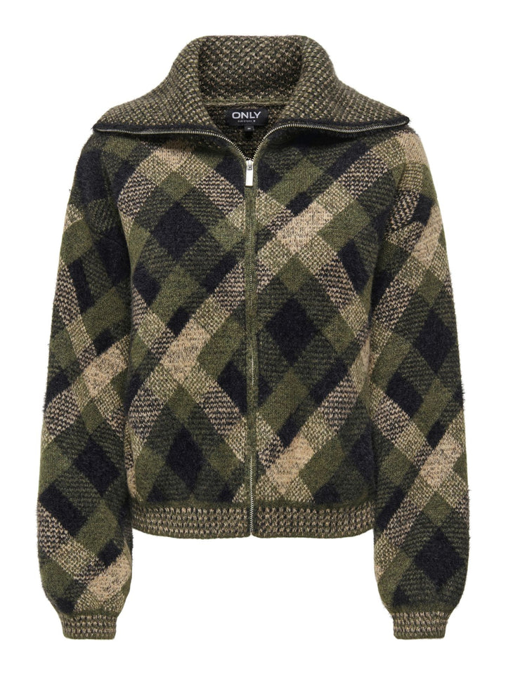 Damen Strickjacke in Forest Night mit hochgeschlossenem Ausschnitt