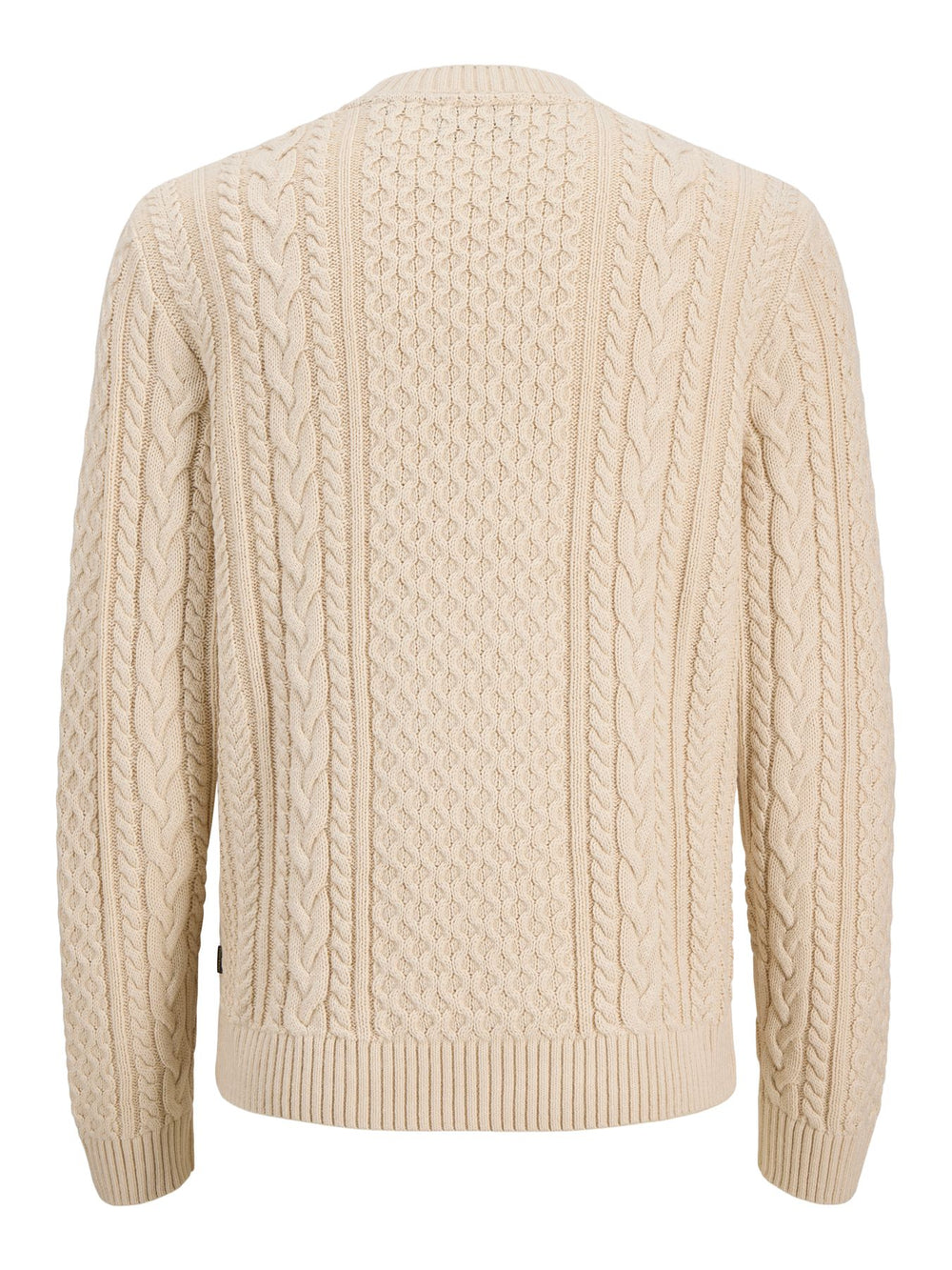 Cremefarbener Herren Zopfstrickpullover mit Rundhalsausschnitt