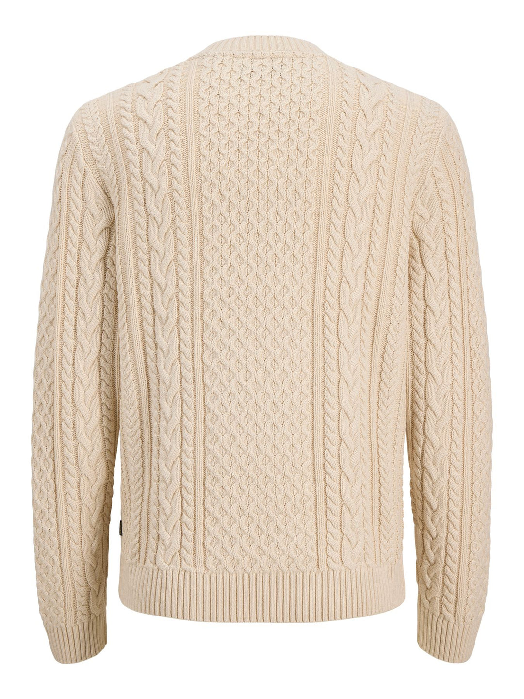 Cremefarbener Herren Zopfstrickpullover mit Rundhalsausschnitt