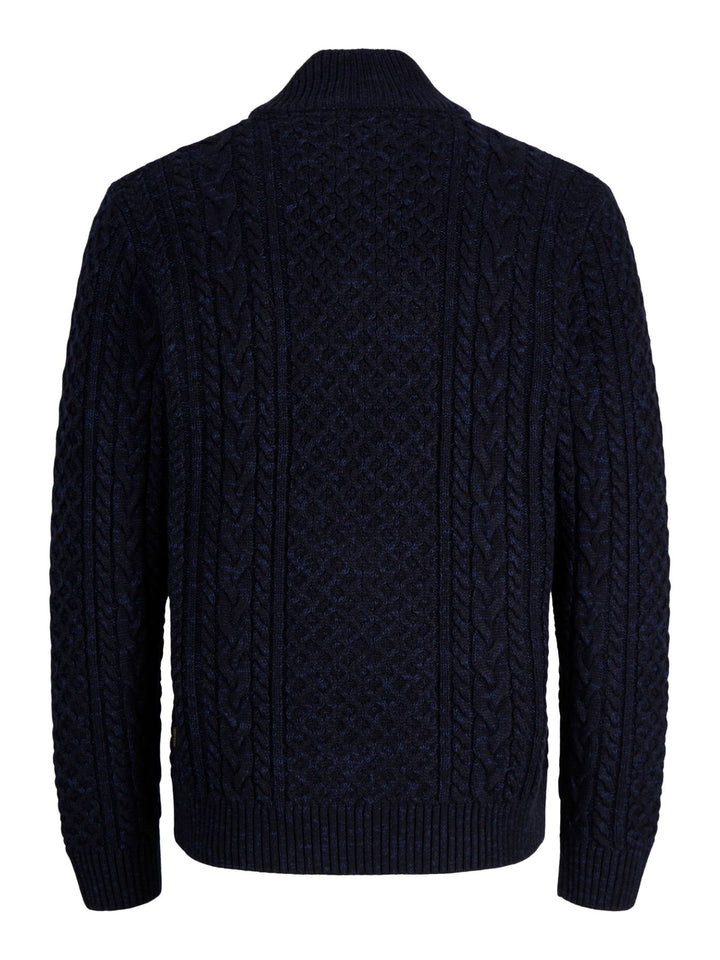 Dunkelblauer Herren Zopfstrickpullover mit Half-Zip