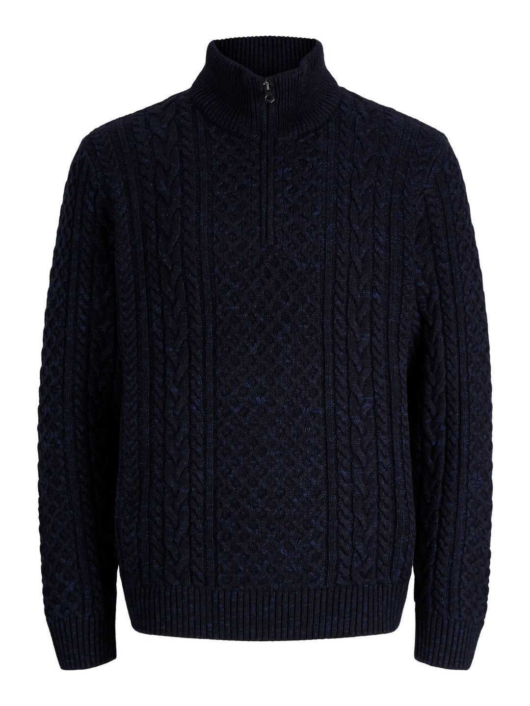 Dunkelblauer Herren Zopfstrickpullover mit Half-Zip