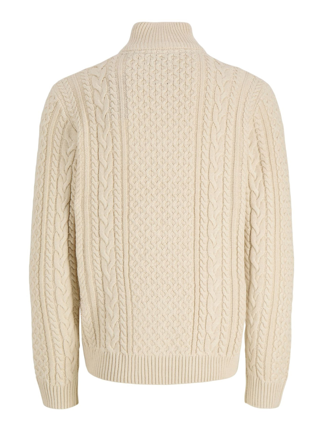 Cremefarbener Herren Zopfstrickpullover mit Half-Zip