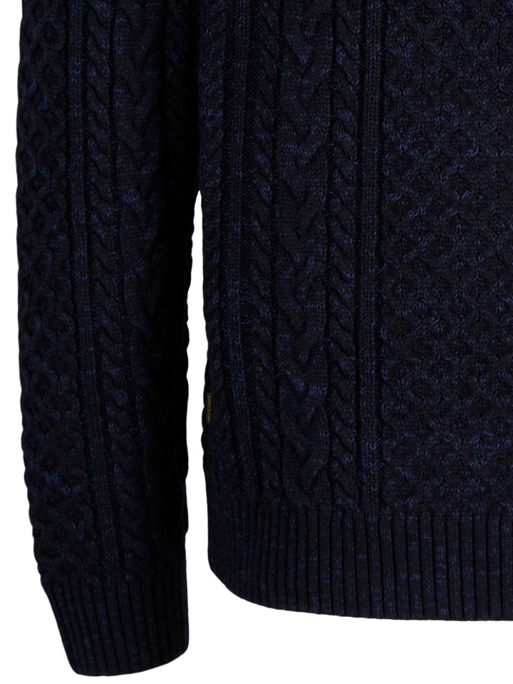 Dunkelblauer Herren Zopfstrickpullover mit Half-Zip
