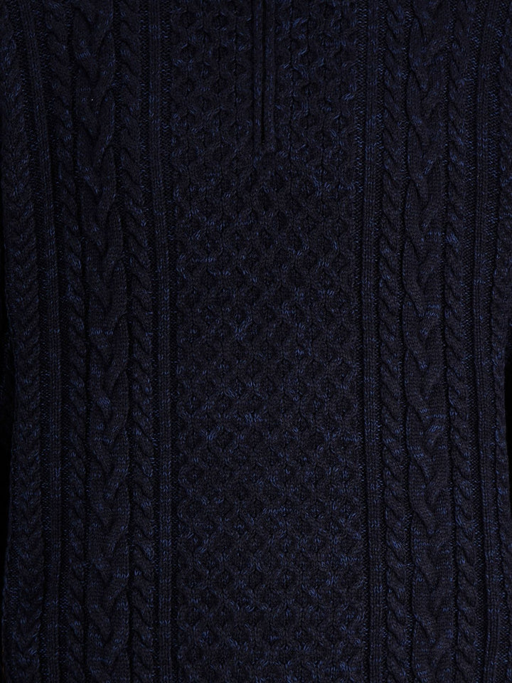 Dunkelblauer Herren Zopfstrickpullover mit Half-Zip