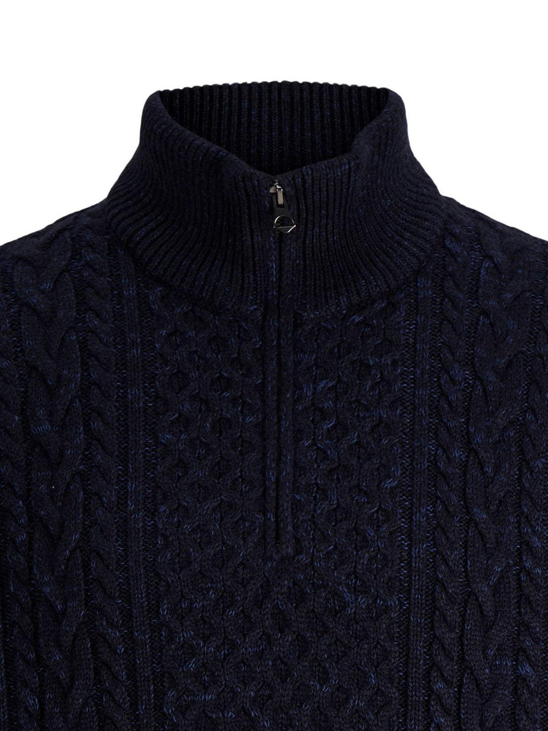 Dunkelblauer Herren Zopfstrickpullover mit Half-Zip