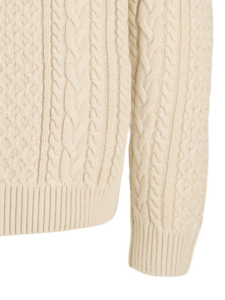 Cremefarbener Herren Zopfstrickpullover mit Half-Zip