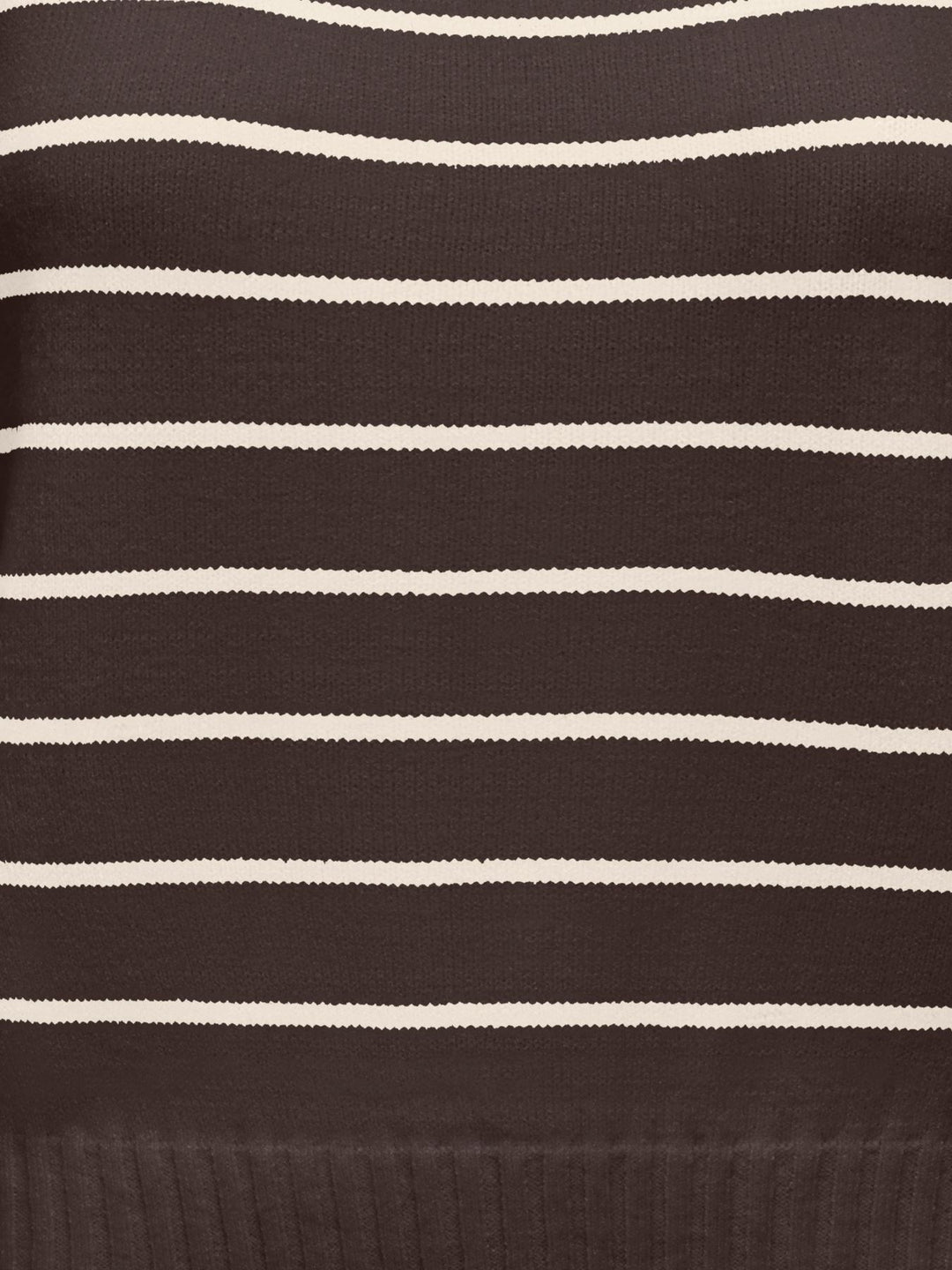 Brauner Damen Strickpullover mit weißen Streifen & U-Boot-Ausschnitt
