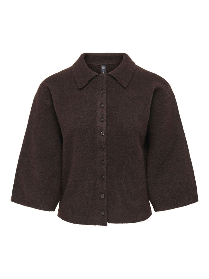 Damen Strickjacke in Coffee Bean mit Polokragen & 3/4-Arm