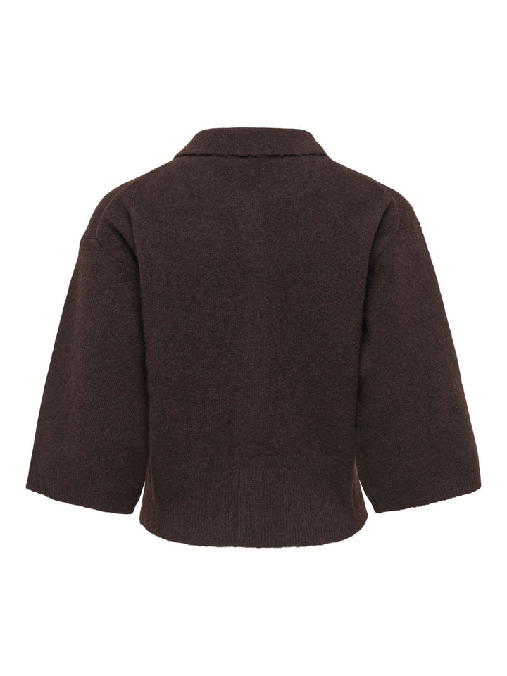 Damen Strickjacke in Coffee Bean mit Polokragen & 3/4-Arm