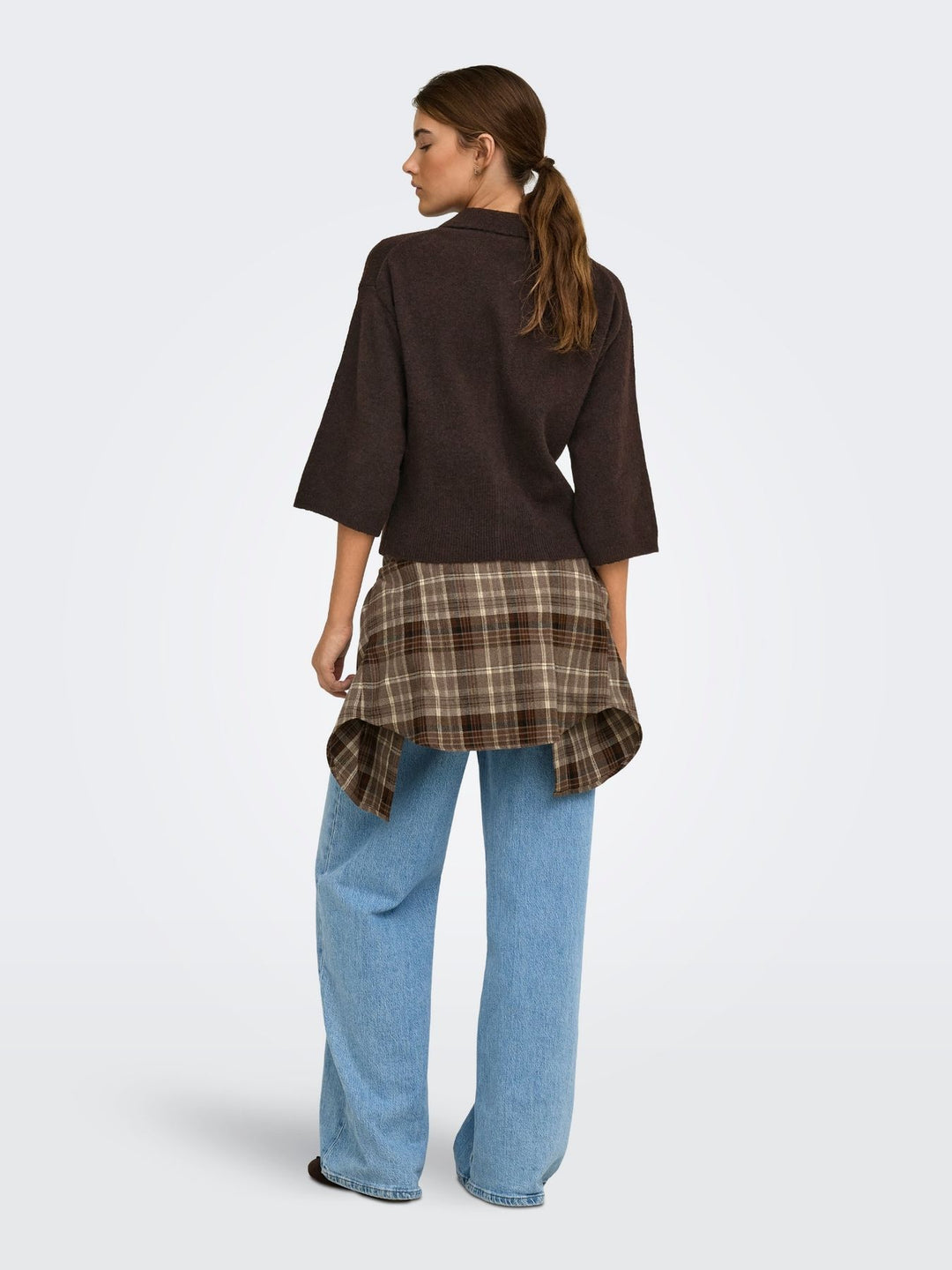Damen Strickjacke in Coffee Bean mit Polokragen & 3/4-Arm