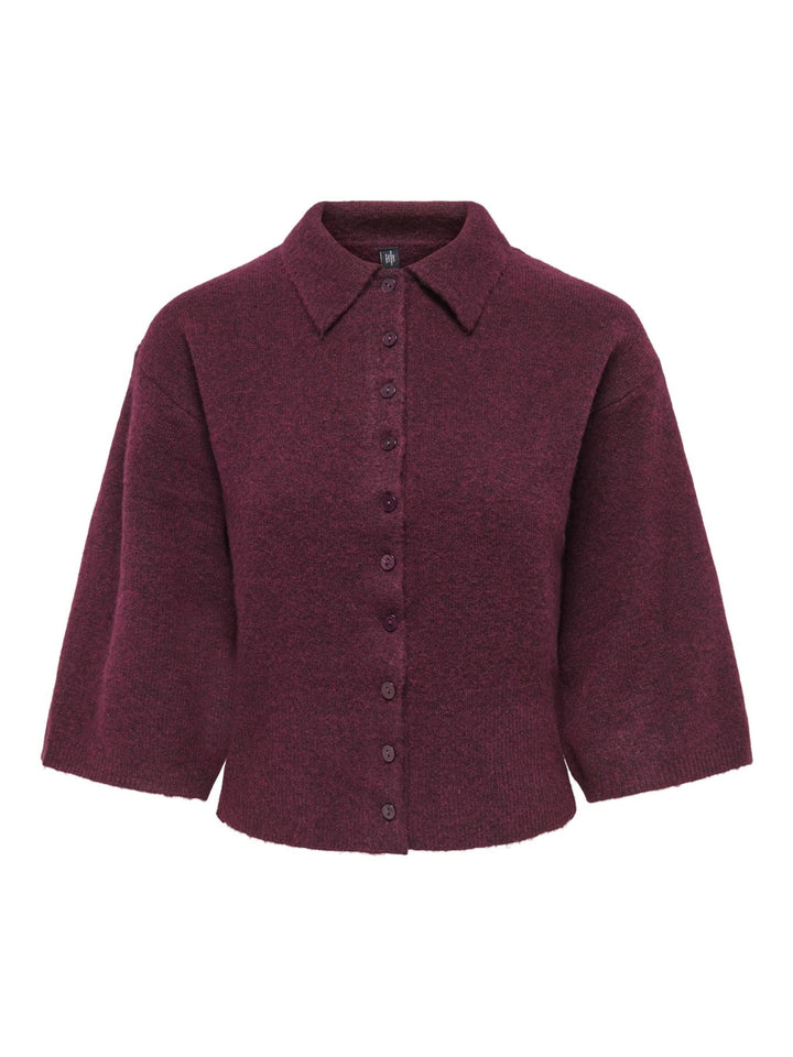 Damen Strickjacke in Fig mit Polokragen & 3/4-Arm