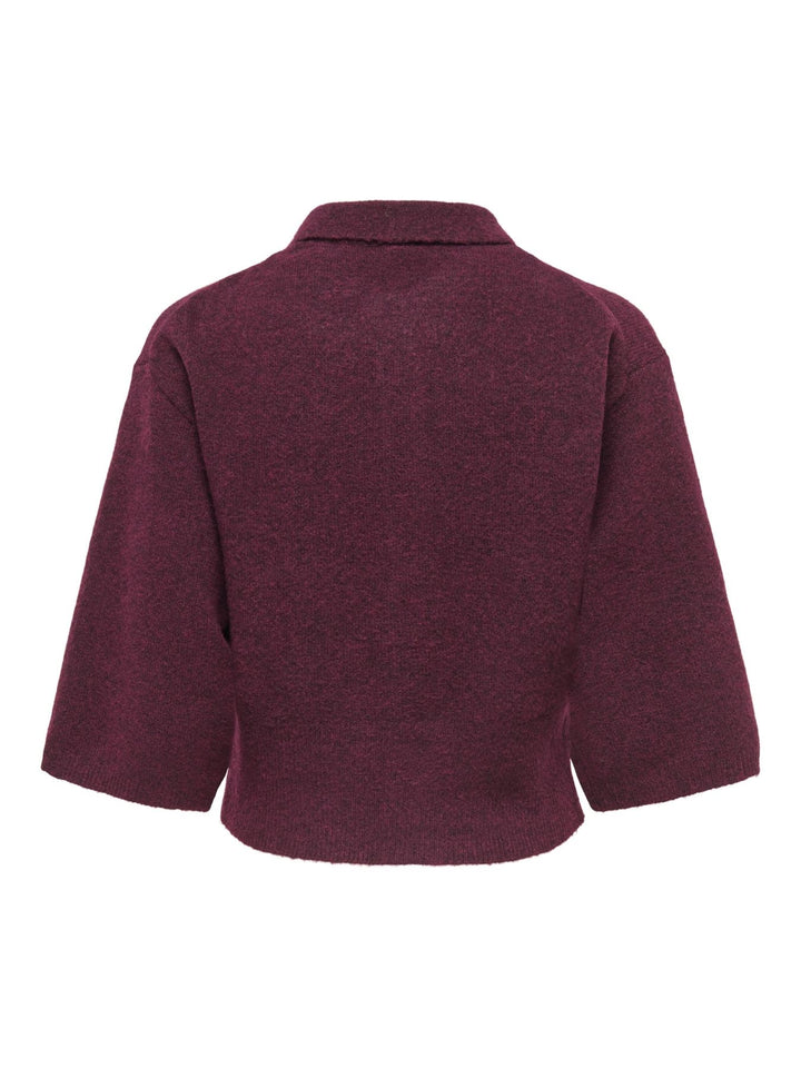 Damen Strickjacke in Fig mit Polokragen & 3/4-Arm