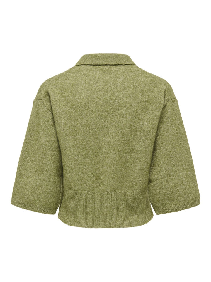 Damen Strickjacke in Sphagnum mit Polokragen & 3/4-Arm
