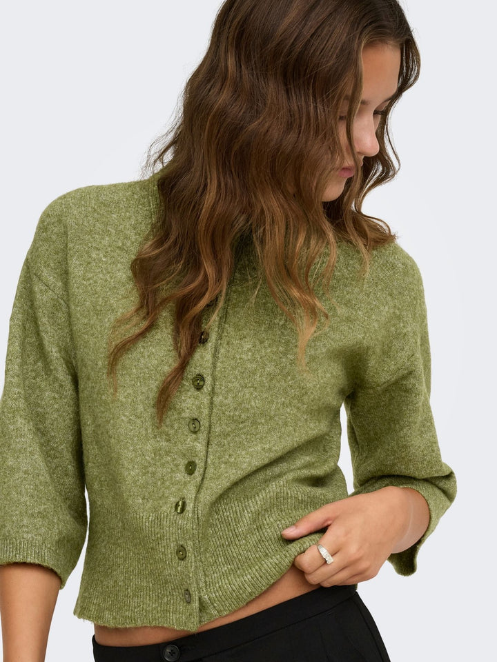 Damen Strickjacke in Sphagnum mit Polokragen & 3/4-Arm