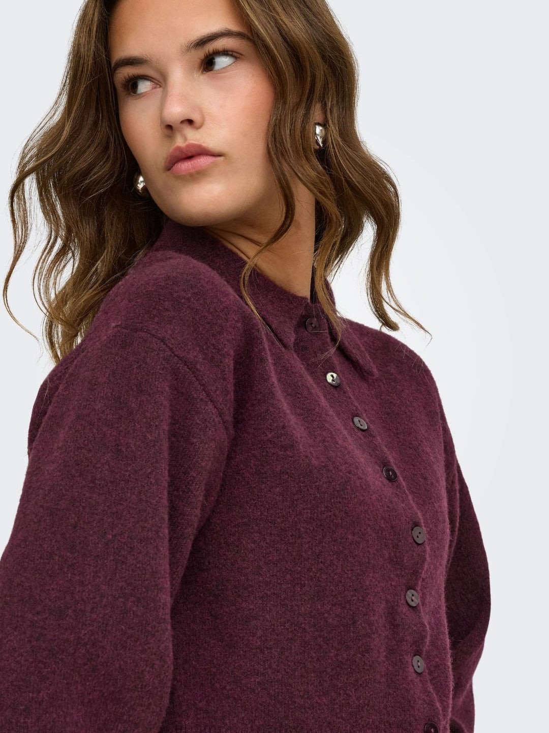 Damen Strickjacke in Fig mit Polokragen & 3/4-Arm