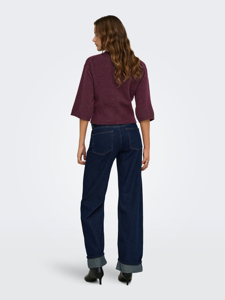 Damen Strickjacke in Fig mit Polokragen & 3/4-Arm