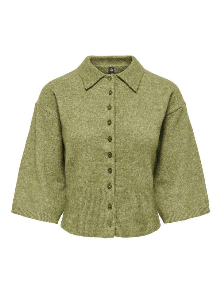 Damen Strickjacke in Sphagnum mit Polokragen & 3/4-Arm
