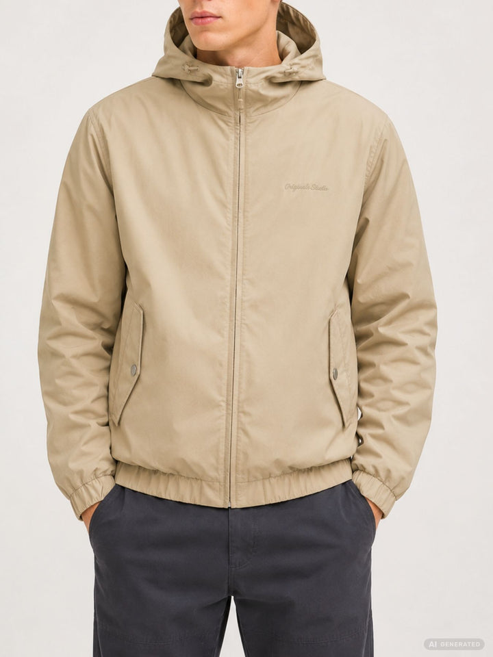 Herren Übergangsjacke in khaki mit Kapuze – wasserabweisend & funktional