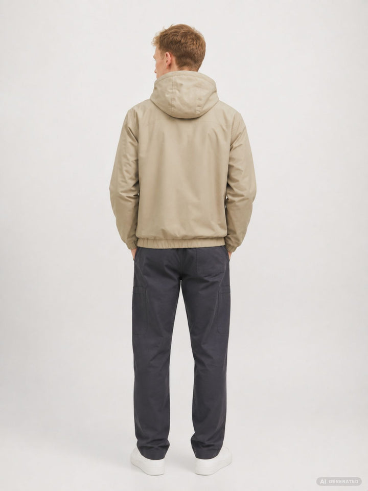 Herren Übergangsjacke in khaki mit Kapuze – wasserabweisend & funktional