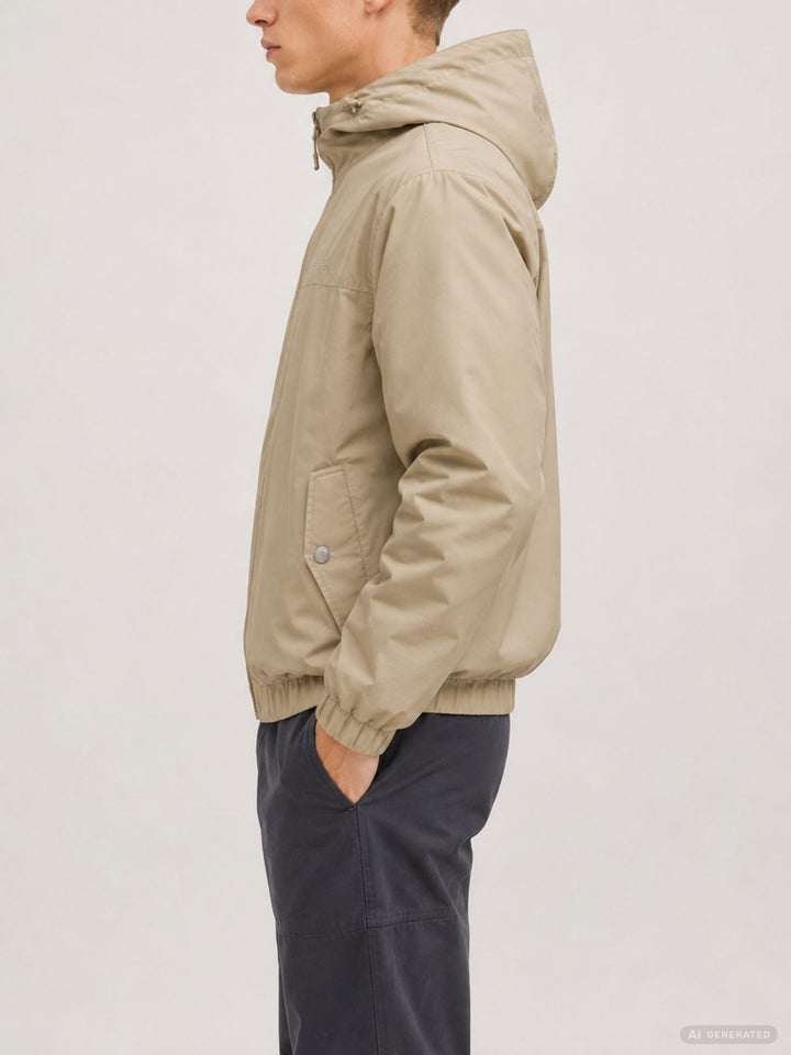 Herren Übergangsjacke in khaki mit Kapuze – wasserabweisend & funktional