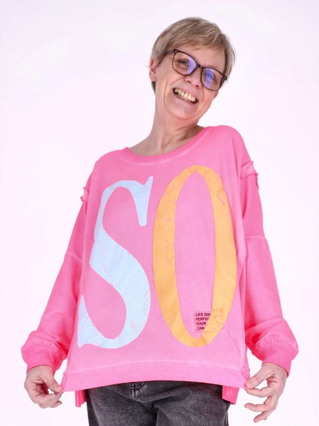 Pinkes Damen Oversize Sweatshirt „SO / HO“ – Vintage-Style