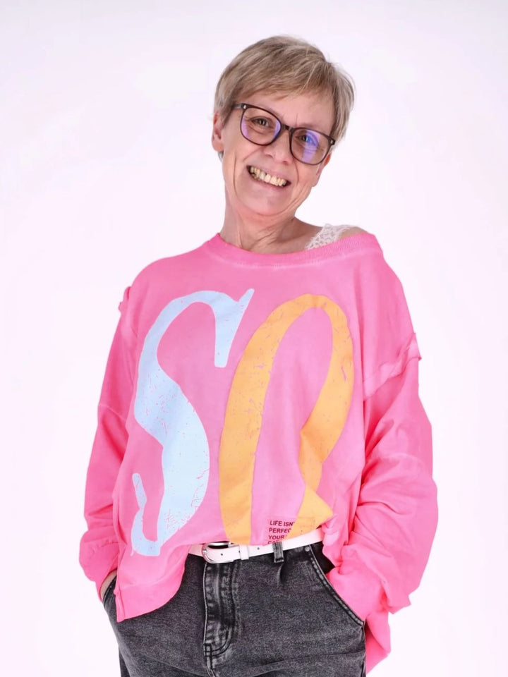 Pinkes Damen Oversize Sweatshirt „SO / HO“ – Vintage-Style